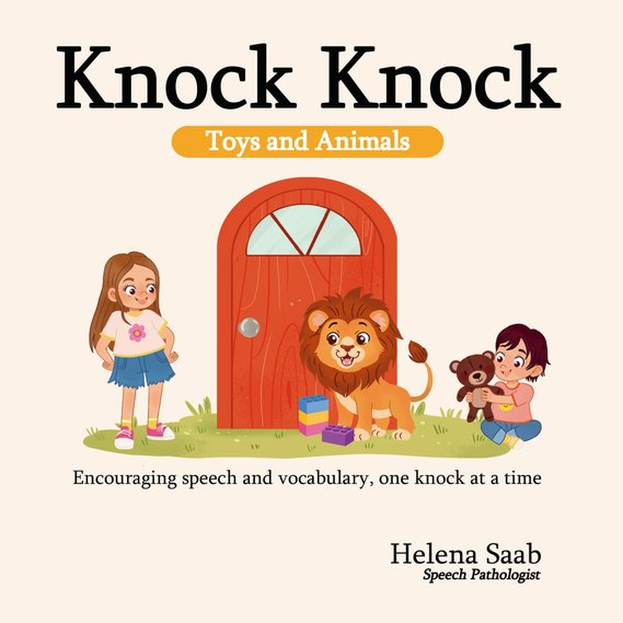 Knock Knock Toys and Animals lift-the-flap board book by speech pathologist Helena Saab